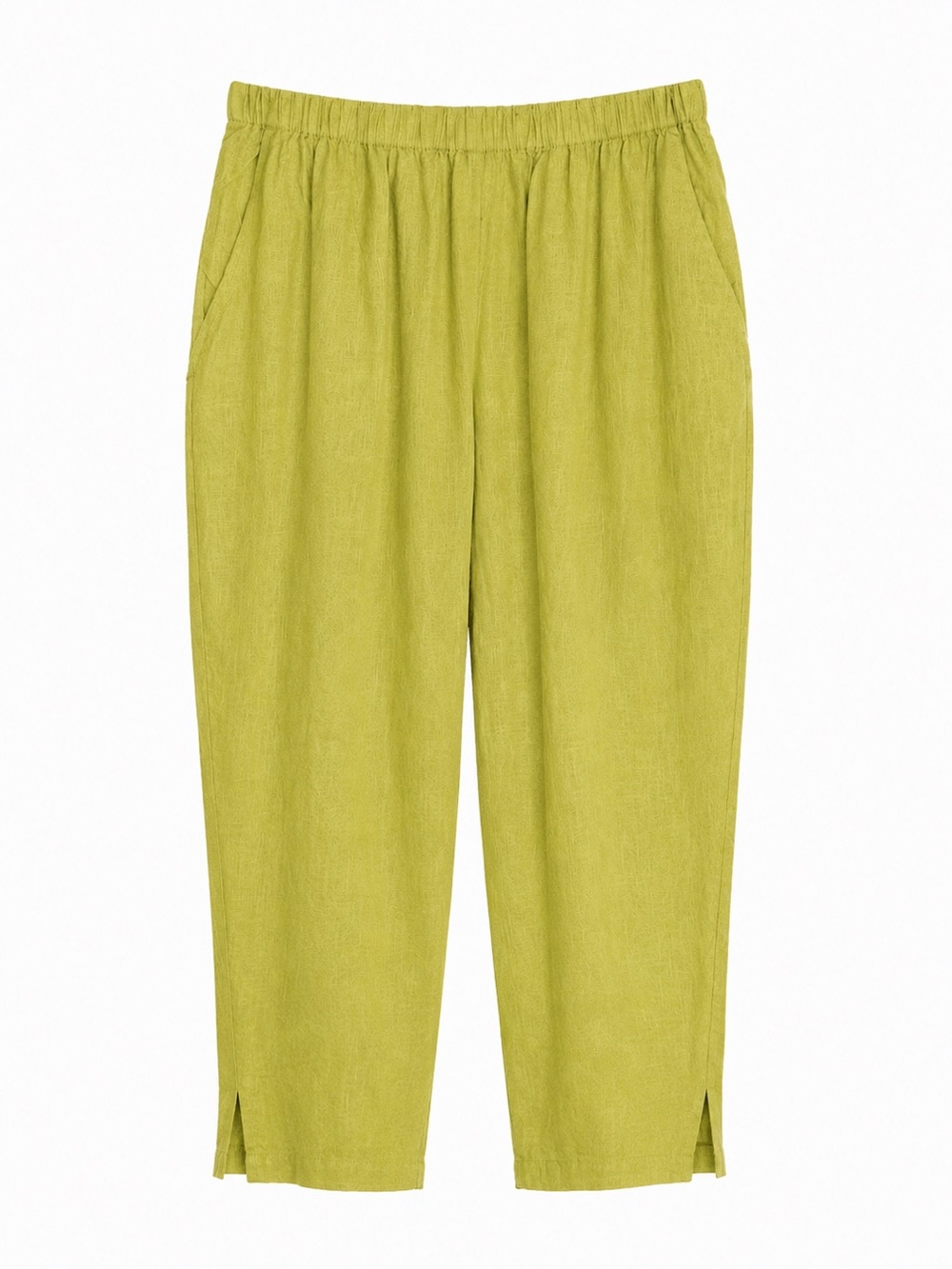 FLAX 100% Linen Elastic Waist Cropped Pants Lime Green Size Large